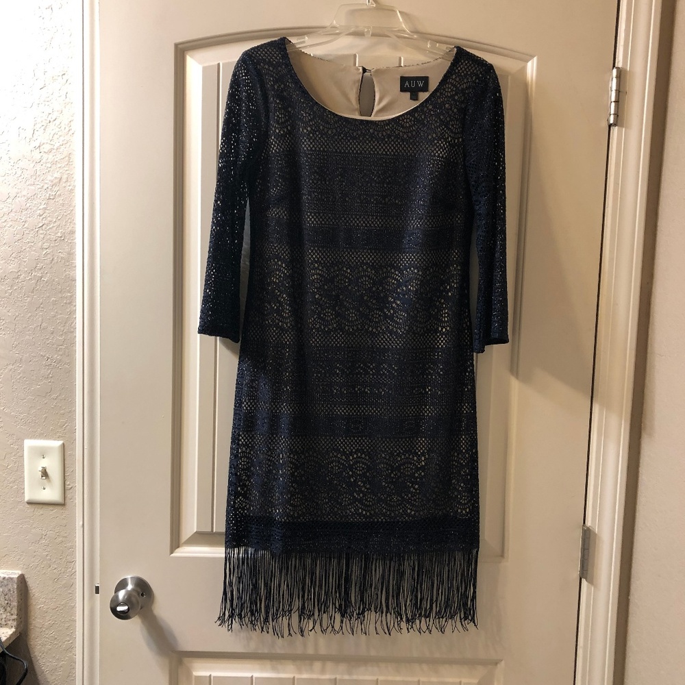 Dark Blue Sparkly Crochet Fringe Dress